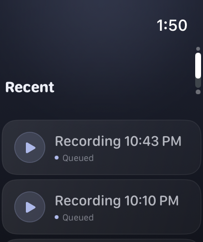 The Watch list of recent recordings, each marked Queued.